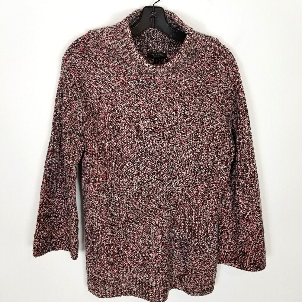 rag & bone Women Bry Merino Wool Blend Mock Turtleneck Sweater Sz S Red Gray